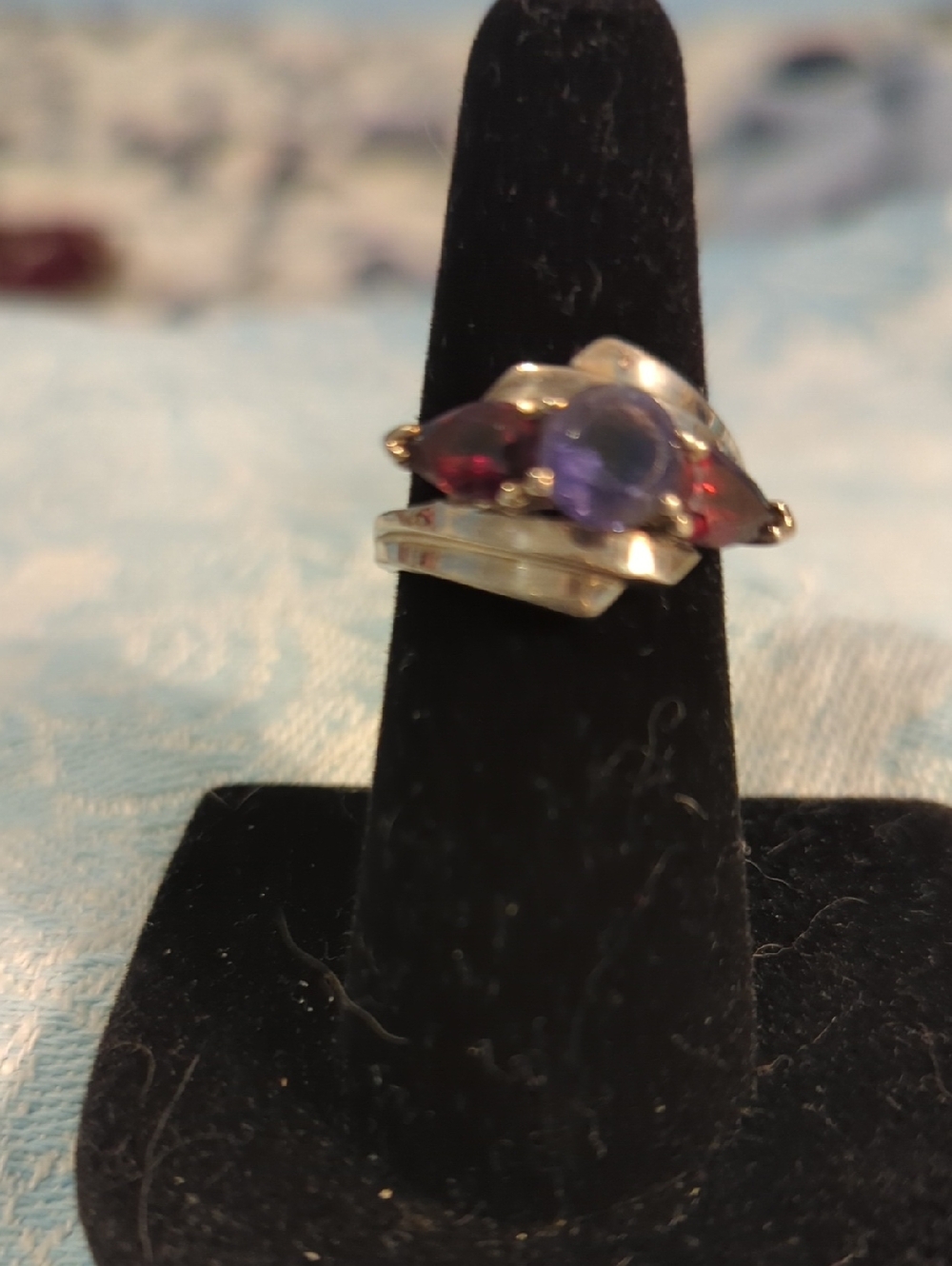 Sterling Silver Purple and Red Gemstone Ring